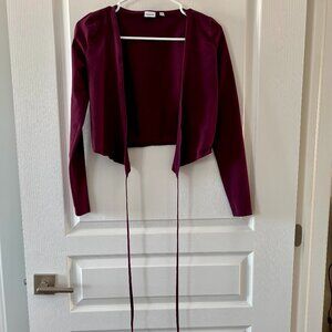 Sunday Best Tie-Front Long Sleeve Top – XS – Burgundy